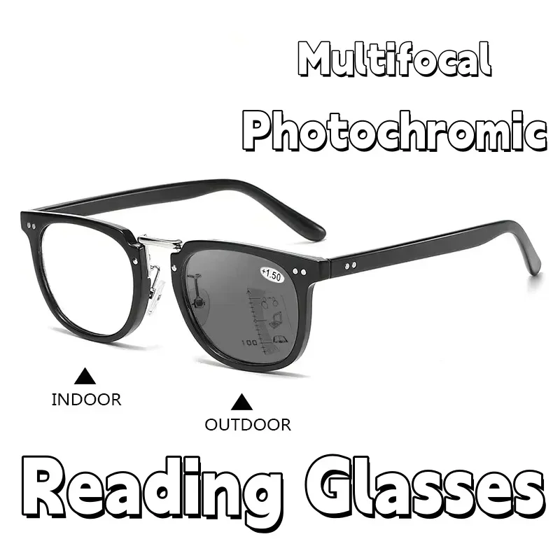 

Photochromic Progressive Multifocal Reading Glasses Blue Light Computer Grade Glasses Long and Short Distance Dual-use Glasses
