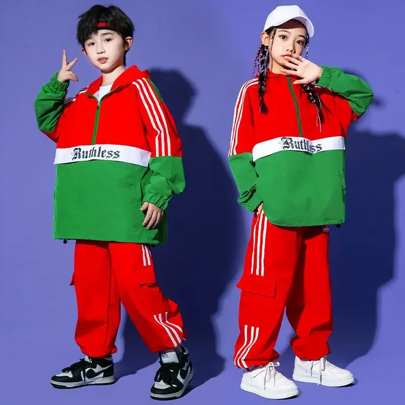 

Kids Boys Girls Sports 2 Pieces Sets Hooded Pullover Jacket Pants Streetwear Loose Casual Coat Trousers Children Tracksuits