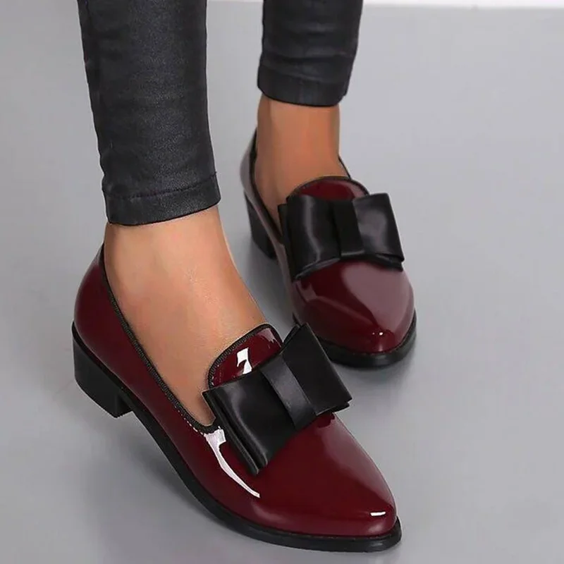 Flat Shoes for Women Patent Leather New Women's Loafers Bow Decor Pointed Toe Shallow Mouth Commuter Daily Casual Shoes