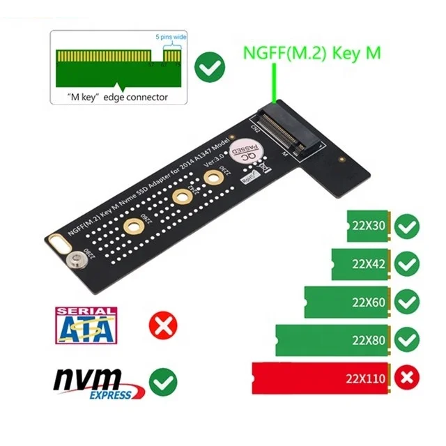 M.2 NGFF M-Key NVME AHCI SSD Adapter Converter Card for 2014 Mini Laptop A1347