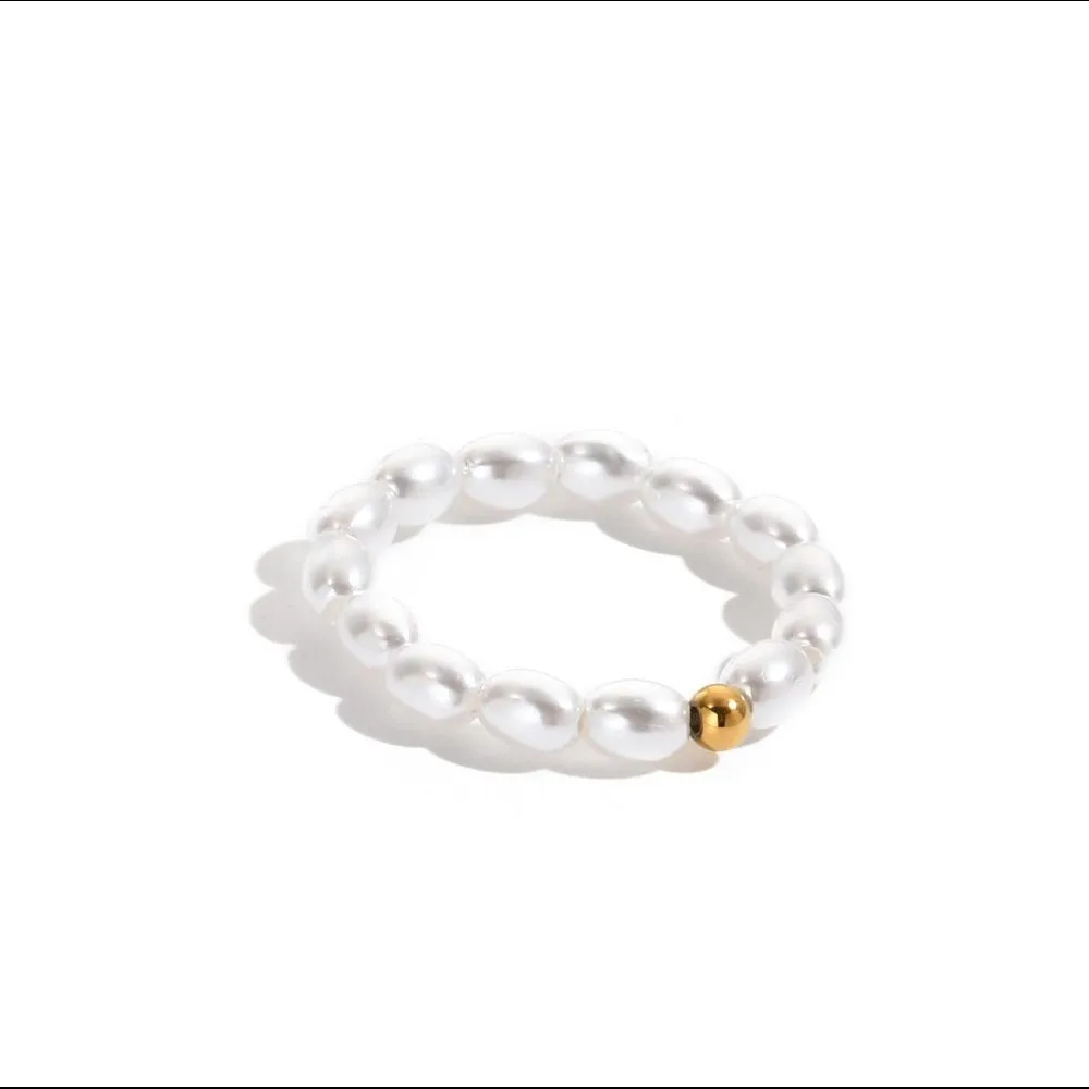 eManco Korean Imitation Pearl Minimalist Pearl Finger Ring White Round Pearl Ring Wedding Anniversary Gift