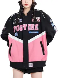 Printed Harajuku Goth Pink Coat Women Y2k Fashion Spring Autumn Jacket Women Punk Jacket Locomotive Racer Jackets For Women