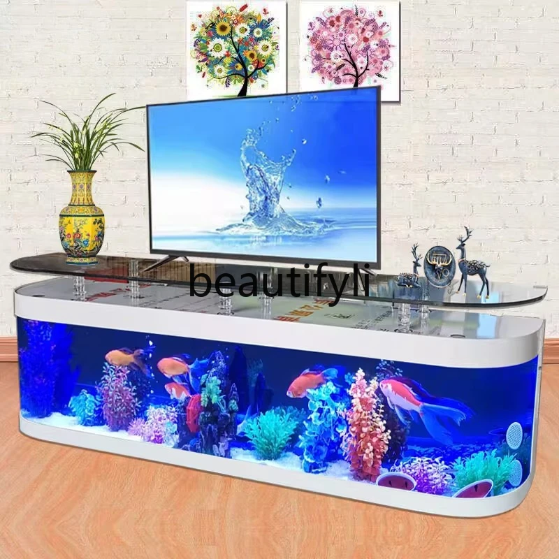 

Fish tank TV cabinet, living room, household floor-to-wall integration, ecological water-free creative luxury