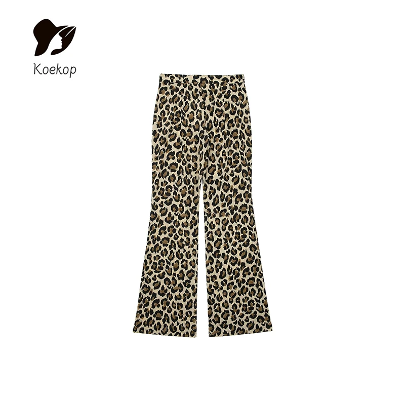 Koekop Woman Streetwear Summer Wide Pants Retro Women\'s Trousers Vintage Leopard Pants Women High Waist Animal Print Baggy Pants