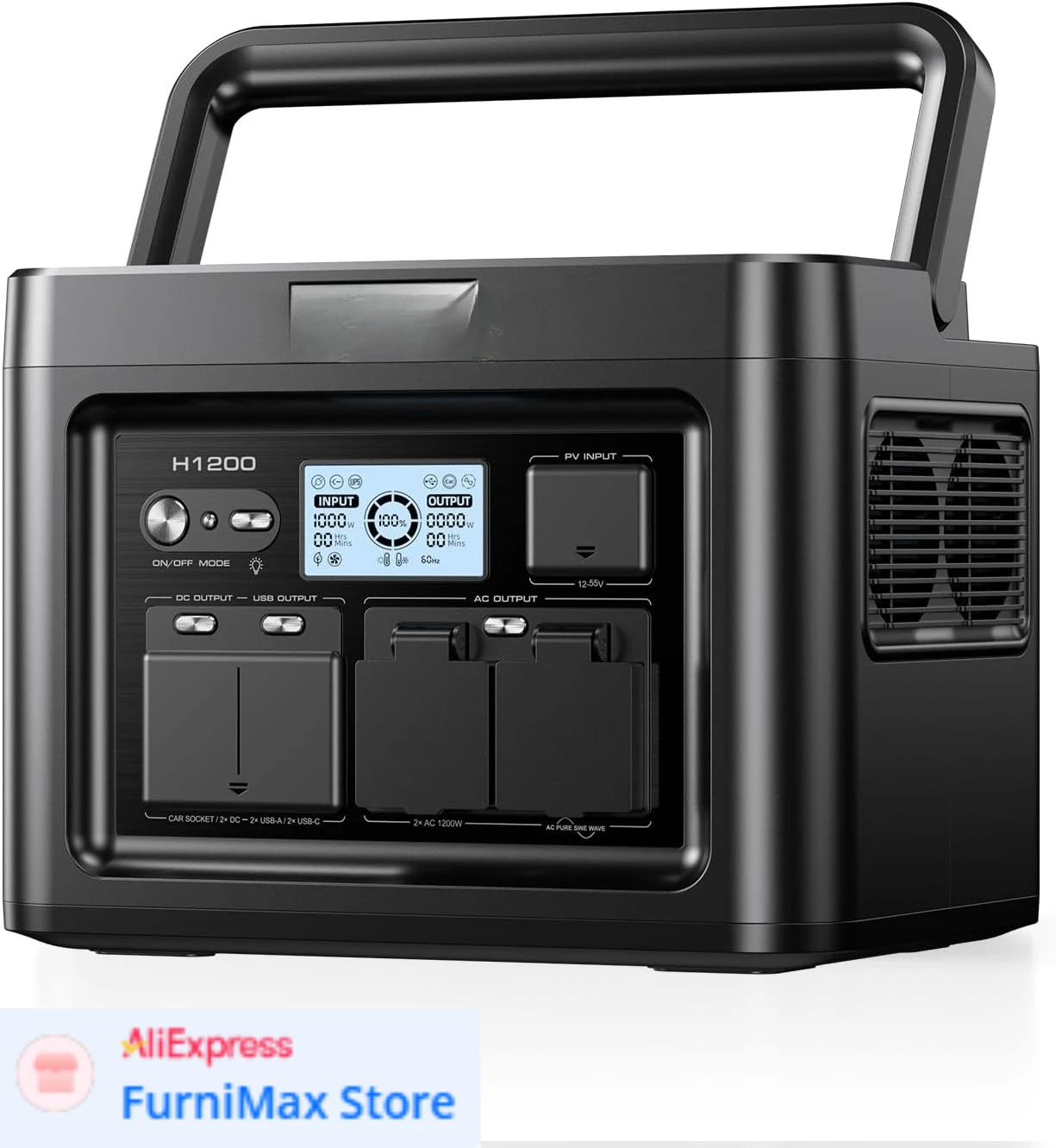 

H1200 Portable Power Station 1200W, 672Wh LiFePO4 Battery Solar Generator with 10ms UPS, 1200W Solar Power Station, Laptop TV