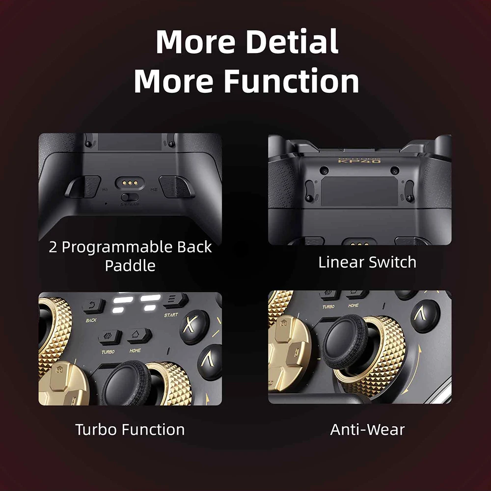 وحدة تحكم لاسلكية BEITONG KP40 باللون الأسود الذهبي للكمبيوتر/Switch/iOS/Android/Steam، عصا تحكم TMR قابلة للتعديل، مشغل TMR