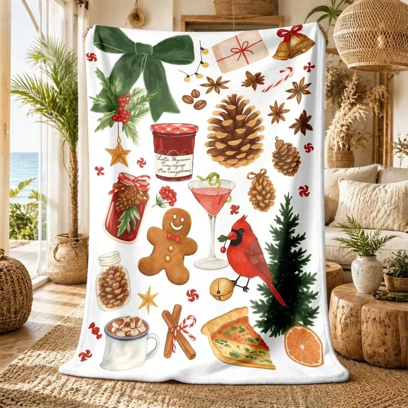 Cozy Window Christmas Tree Gift Box Print Blanket Warm Snowy Winter Scene Soft Holiday Decor Blanket All Season