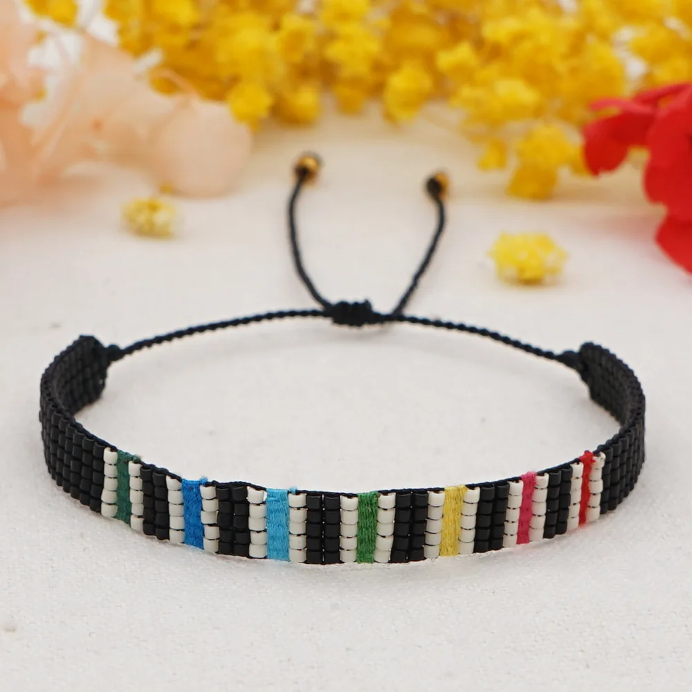 

Rice bead bracelet Rainbow stripe Geometry Hand-woven Bohemia Adjustable Female Versatile Fashion Simple Beaded bracelet