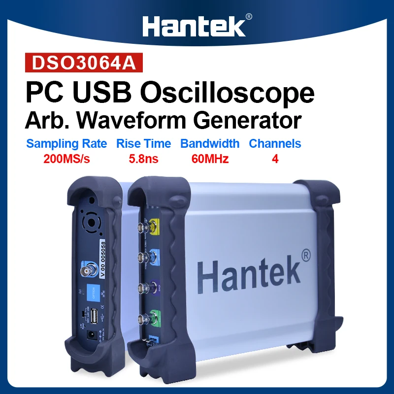 Hantek 4CH Oscyloskopy samochodowe USB 60MHz/Generator przebiegów dowolnych/analiza widma/miernik częstotliwości DSO3064/A