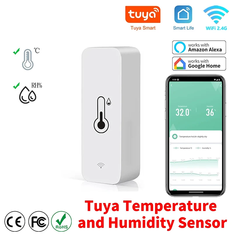 Tuya WiFi Temperature Humidity Sensor SmartLife APP Remote Control Monitor For Smart Home Work with Alexa Google Assistant