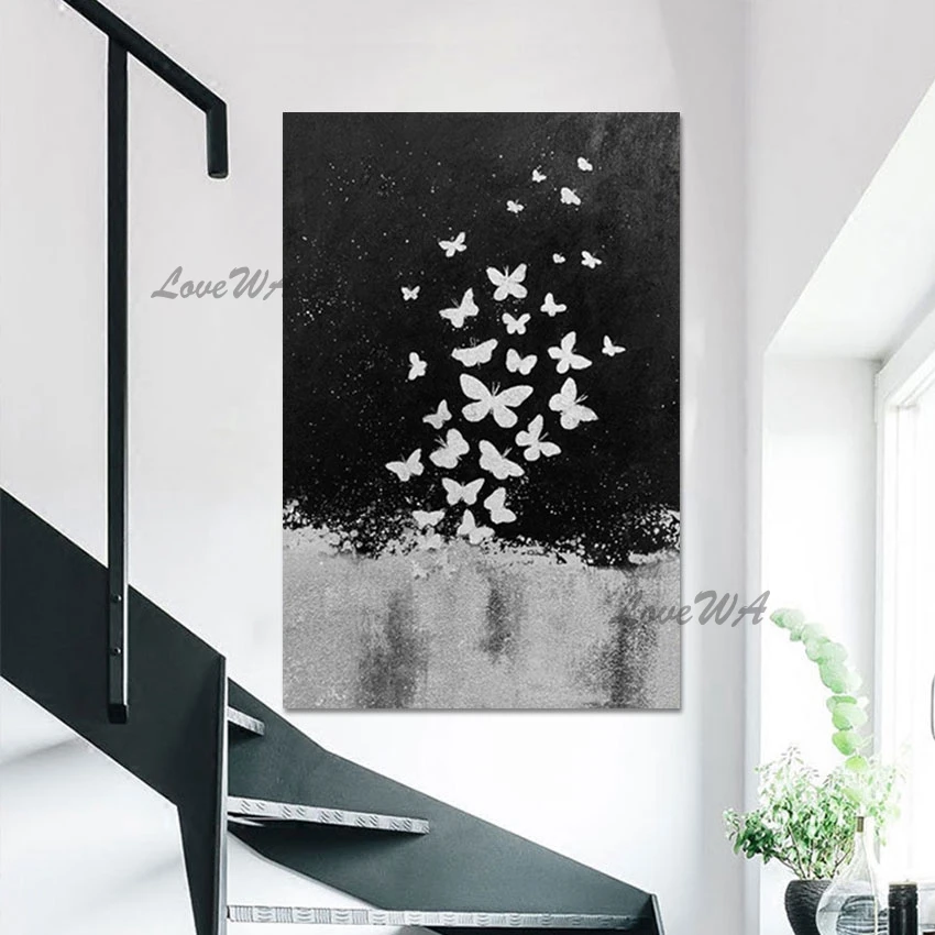 

Настенный декор в виде бабочки, абстрактная картина, холст, картина маслом, белый акриловый дизайн, современное искусство, оптовая продажа 3d картин без рамки