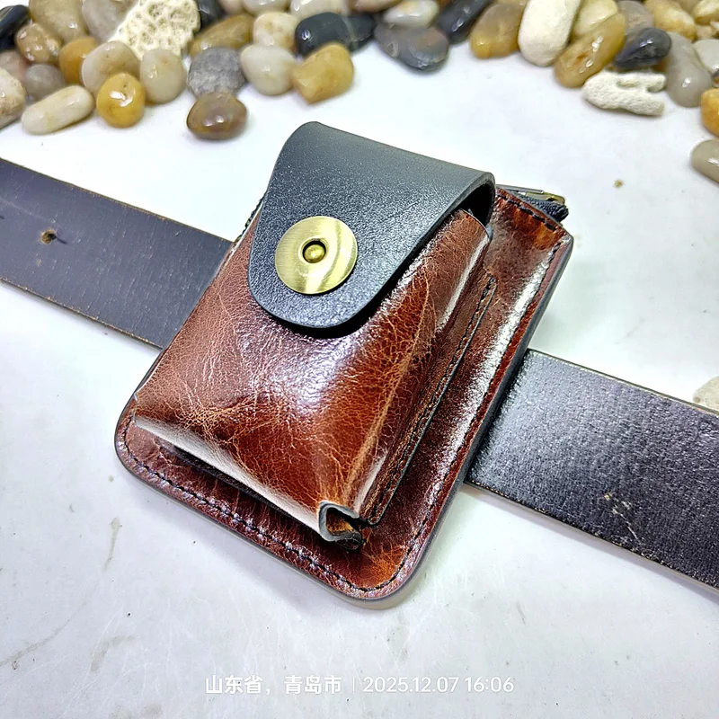 

Blongk Multifunctional Folding Glasses Case Belt Bag Leather Waist Pack Zippered Card & ID Holder Pouch Men Women LFD-ZDS