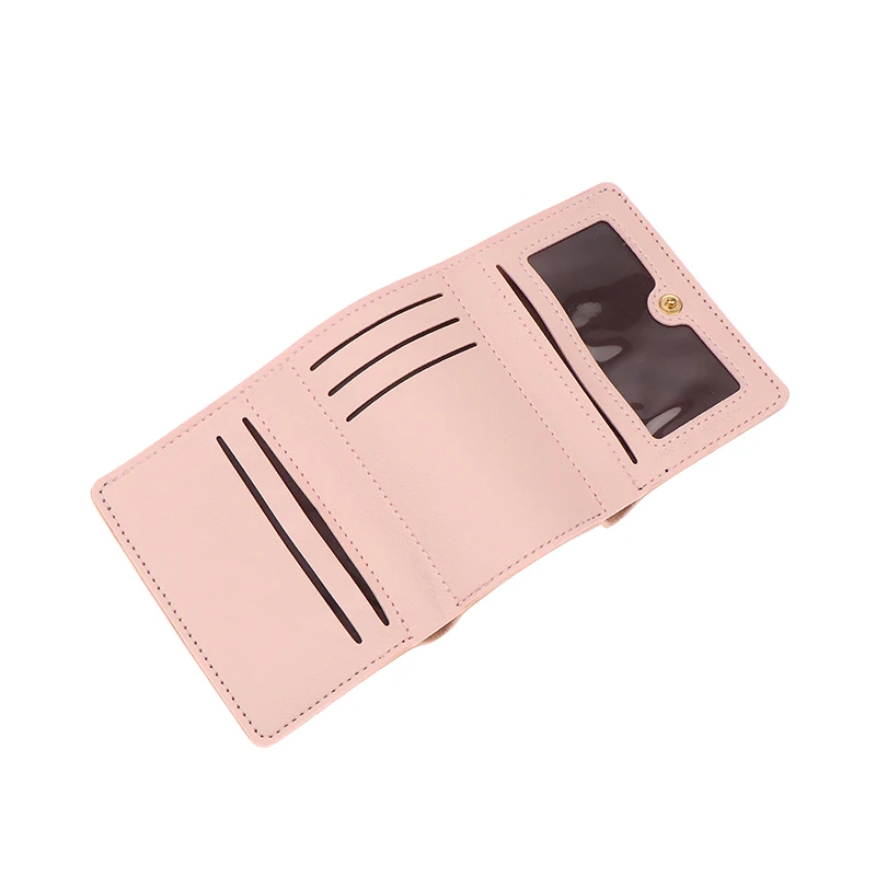 Cute Bow Sweet Pink Color Floral Folding Wallets Women Purse Card Holder For Girl Portable Travel Cash Coin Photo Card Bag