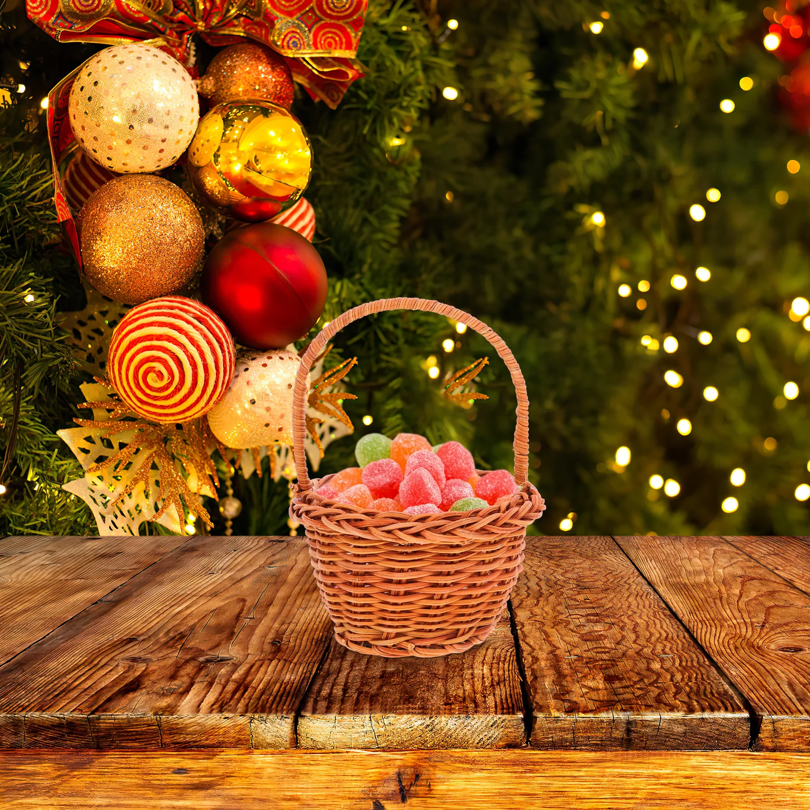 

Mini Decorative Basket Knitting DIY Prop Storage Basket 8x5cm Light Brown Desktop Home Decoration Walnut Holder