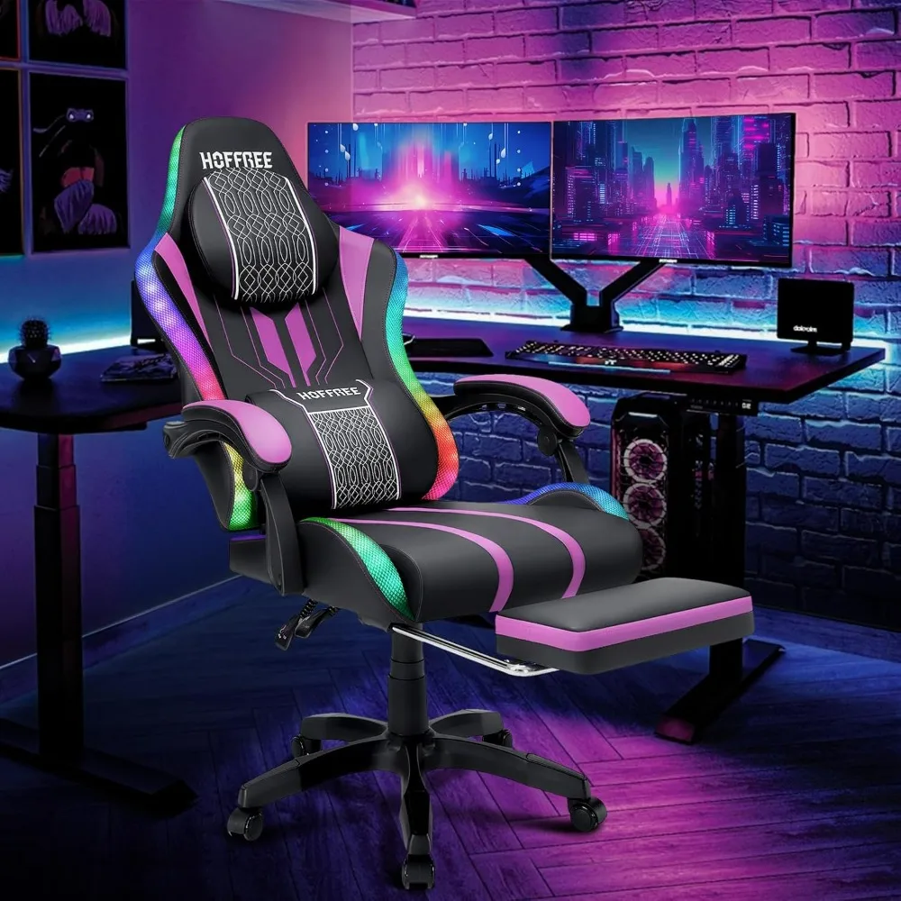 Gaming Chair Massage with Speakers Big and Tall Video Game Chair with Footrest for 400lbs Reclining High Back Computer Desk