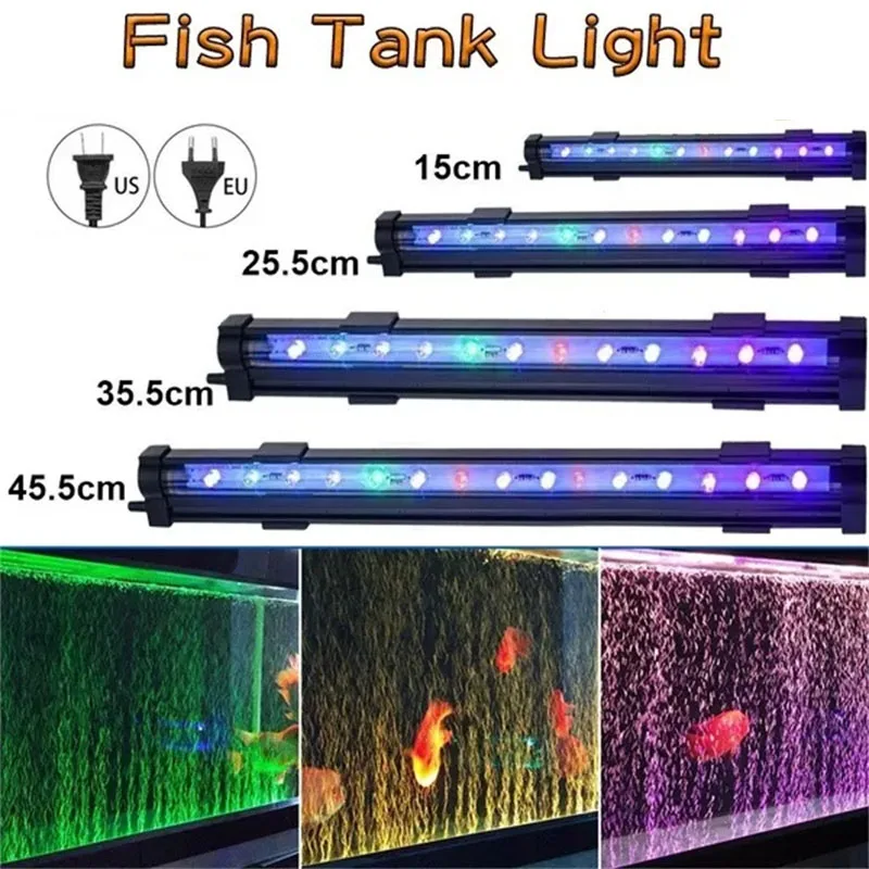 Aquarium Fish Tank LED Colorful Light EU/US Plug Submersible Waterproof Bar Strip Lamp Submersible Lightings Tank Decoration