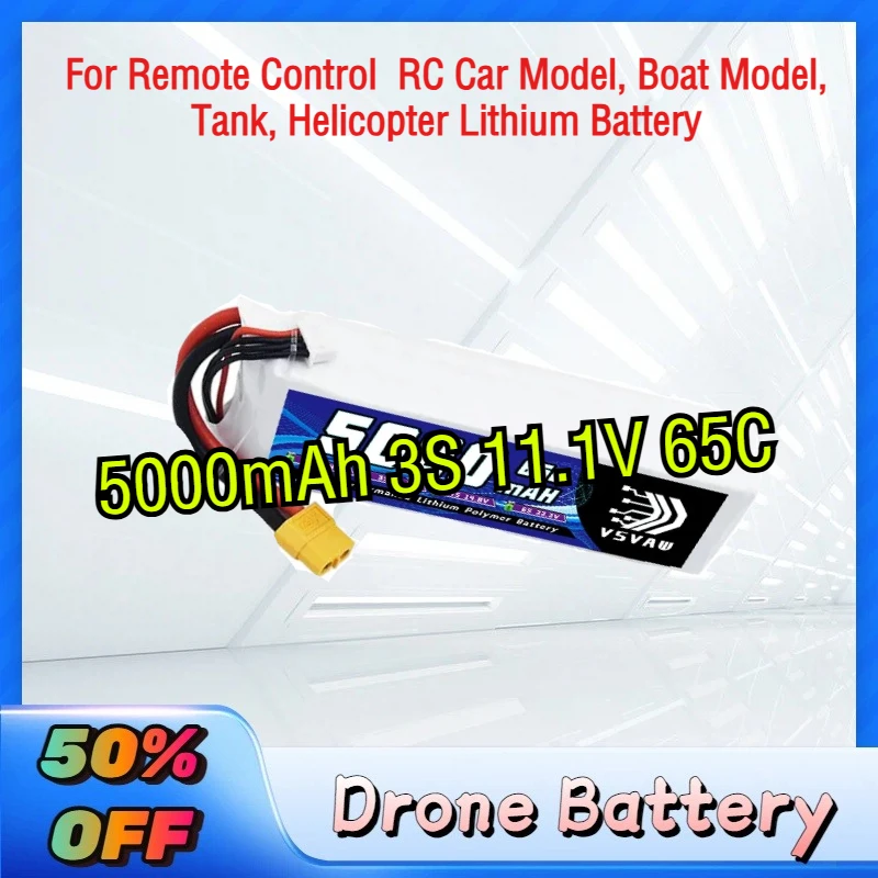 

VSVAW 5000mAh 3S 11.1V 65C Drone Battery for Remote Control RC Car Model, Boat Model, Tank, Helicopter Lithium Battery