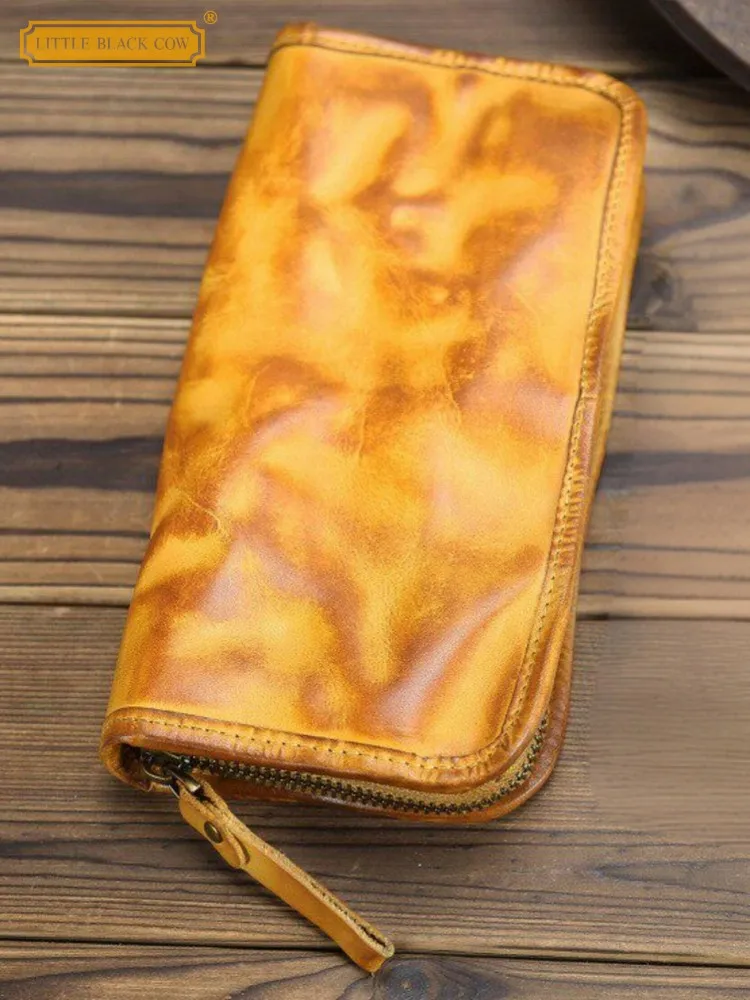 

Vintage Female Business Genuine Leather Wallet Cow Leather Zipper Clutch Bag Long Purse Casual Womens Multi Card Holder Wallet