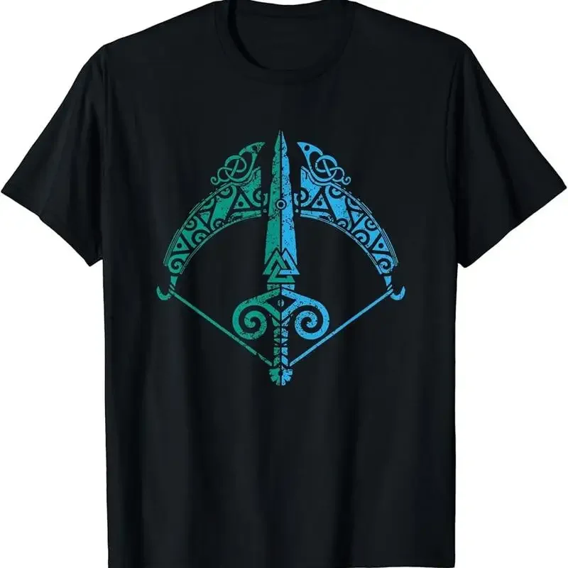 Sword with bow Valknut symbol Wotans knot T-Shirt