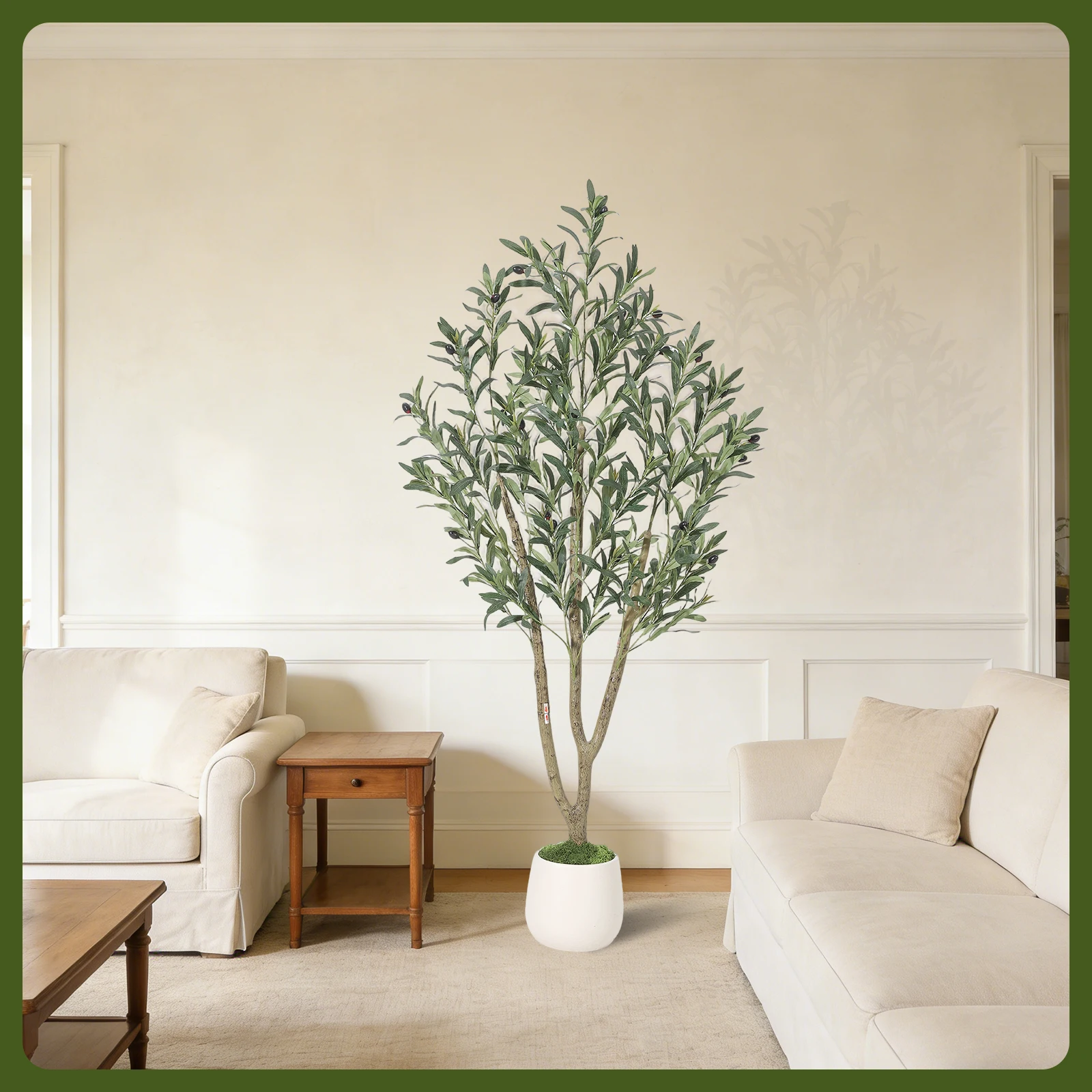 Artificial Olive Tree with Oval Planter – Lifelike Faux Foliage & Fruits – Realistic Fake Plant, Low Maintenance Evergreen – Ideal for Home, Office, Kitchen, Porch, Living Room Decor - 5ft