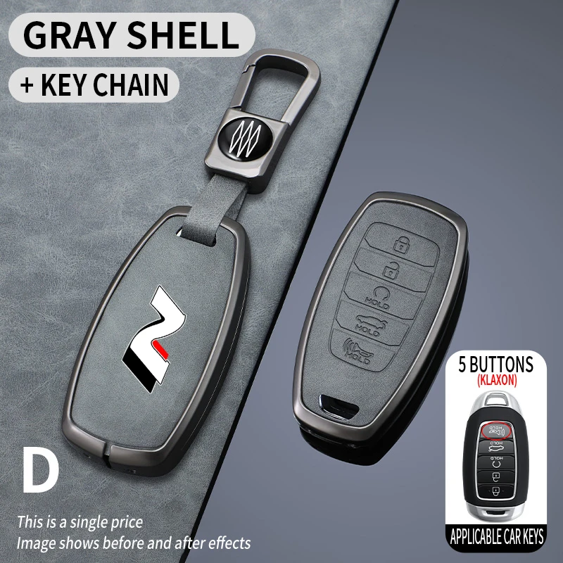 حافظة مفاتيح سيارة جلدية معدنية لسيارة Hyundai N Line I30 Ix35 KONA Encino Solaris Azera Grandeur Accent Santa Fe Palisade Auto Keyring