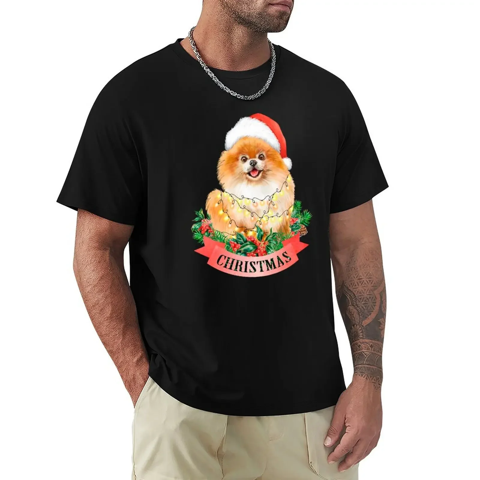 Christmas Pomeranian Spitz Tree Ornament With Santa Hat T-Shirt tees customizeds funny t shirts for men