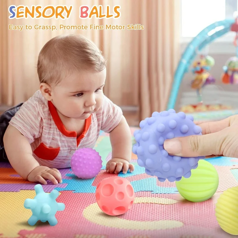 Sensory Balls for Babies Sensory Baby Crawling Toy Activity Textured Soft Bouncy Ball Rattle Montessori Toys for Babies 3+ Month