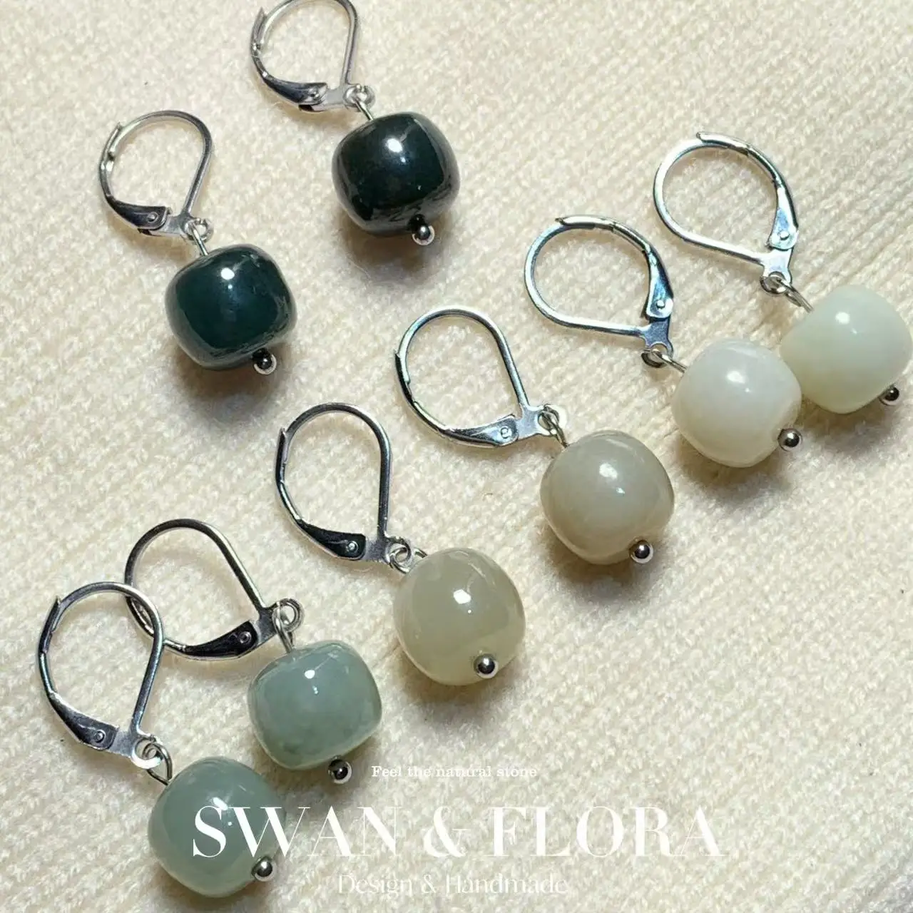 

10MM Natural Green Jade Hoop Earrings Jasper Stainless STEEL Earring For Women Plated Vintage Gift Fine Jewelry