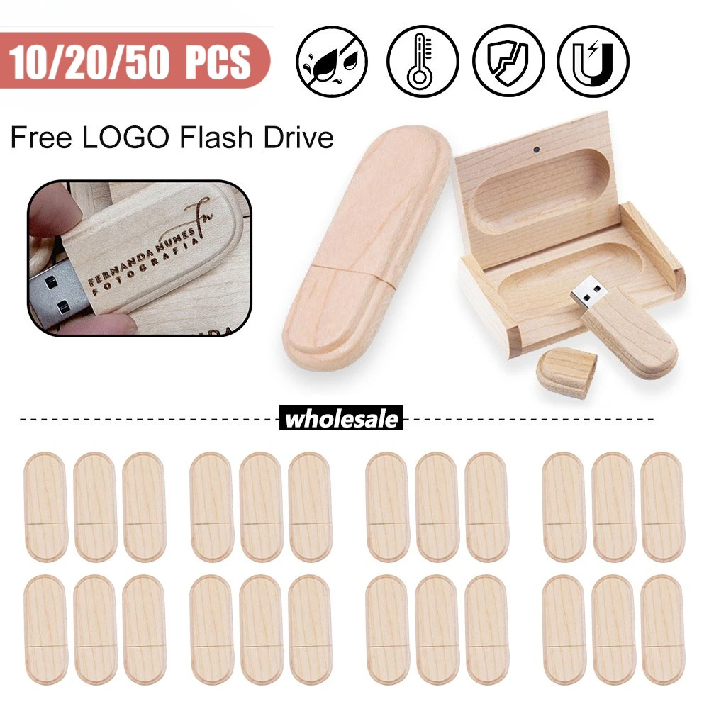

10/20/50pcs Free Logo Wholesale Wood USB Flash Drive 128gb Usb Stick 32gb High-speed Memory Drive for Wedding Photography Gifts