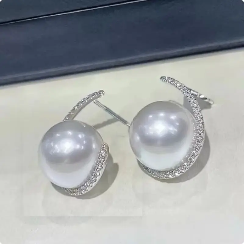 Gorgeous Oversized AAAA 10-11mm round South Sea White Pearl Earrings 925 Sterling Silver Hypoallergenic Jewelry