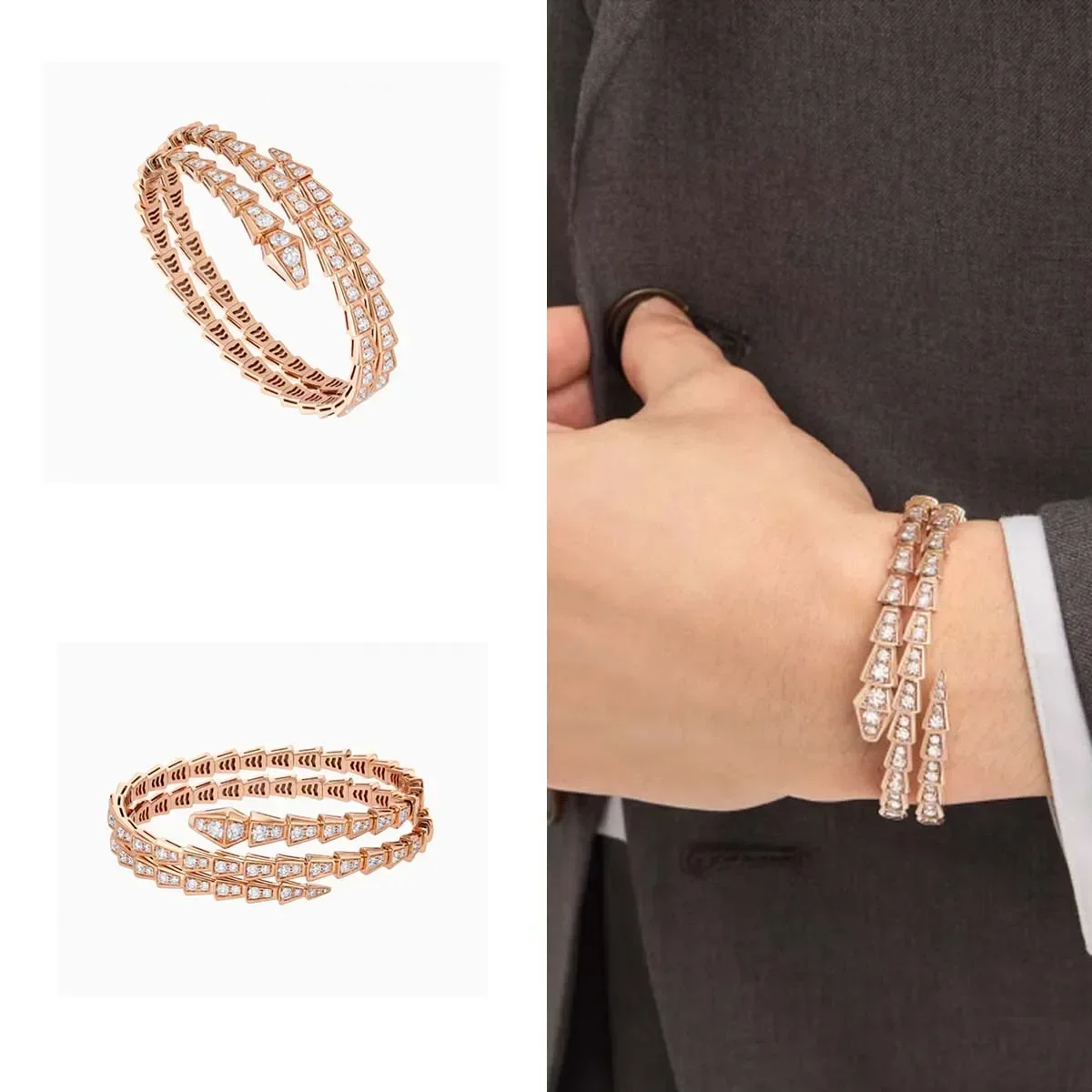 Women's Jewelry, High-quality BV Luxury Snake Bracelet, Three-lap Full Diamond Party Birthday Classic Gift