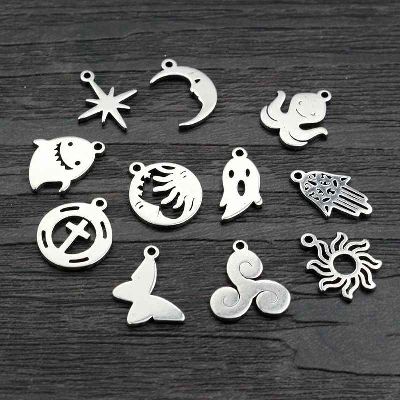 30pcs Stainless Steel Small Charms Ghost Moon Butterfly Star Cute Pendant Charm DIY Jewelry Making Accessories Necklace Bracelet