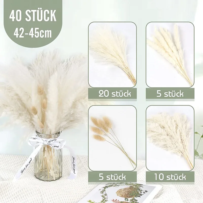 40pcs Fleur Sechee Naturelle Pampas Grass Dried Flowers Bouquets Wedding Party Decoration Nature Boheme Champetre Fall Decor