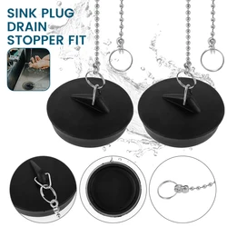 2pcs Sink Plug Universal Rubber Drain Stopper With Round Beaded Chain Bath Sink Drain Stopper Plug For Kitchen And Bathroom