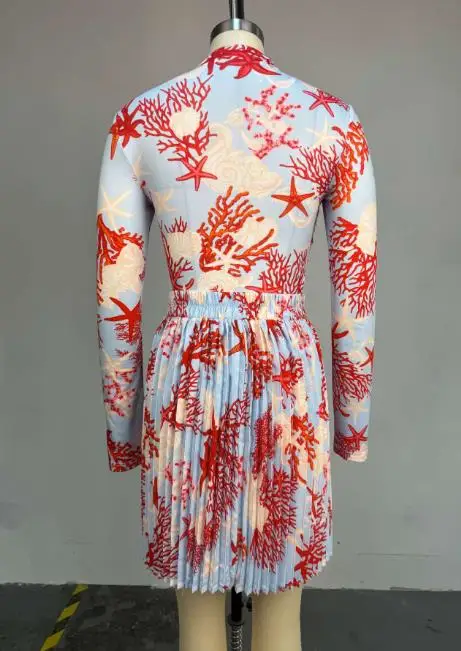 

Two Piece Set Women Outfit 2026 New Spring Fashion Printe Round Neck Long Sleeved Slim Top & High Waist Casual Pleated Skirt Set