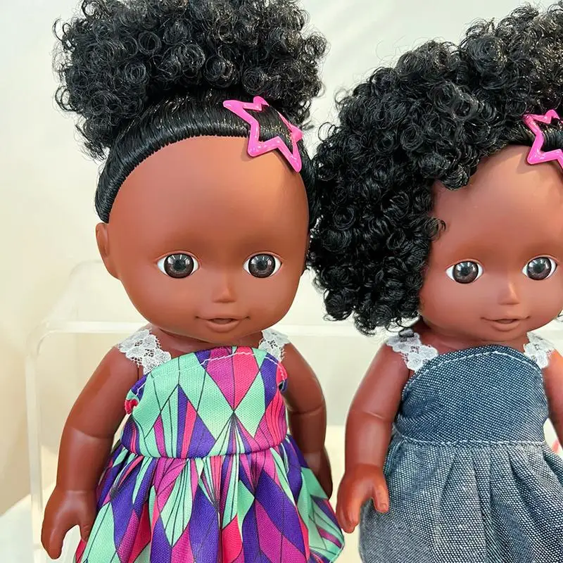 

Reborn Baby Doll Black Curly Hair 10 Inch African Black Girl Doll Reborn Baby Dolls in Dress Real Life Kids Toy for Age over 3