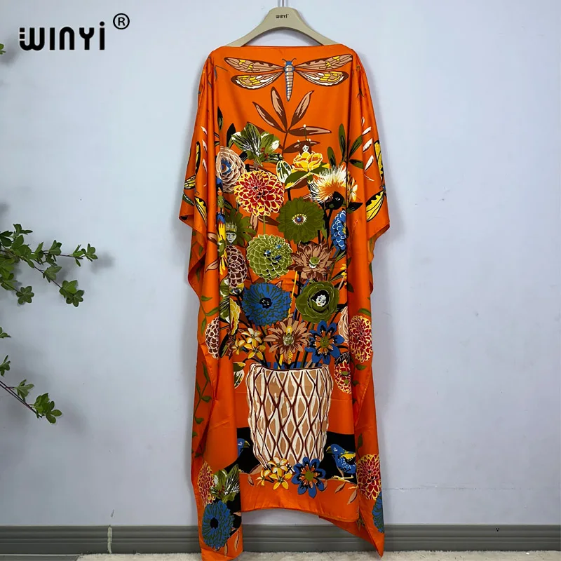 2023 WINYI Dress beach wear dresses boho Print abaya Dashiki Women muslim kaftan summer Color african dresses for woman vestido