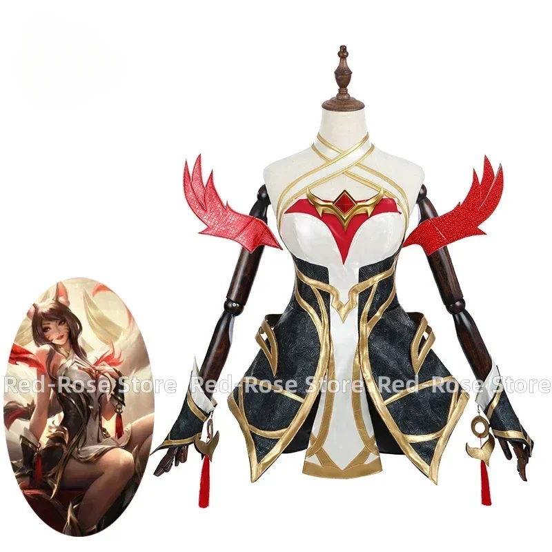 Disfraz de Cosplay de la Leyenda Inmortalizada Ahri, Traje de Ahri, el Zorro Demonio de Nueve Colas del Juego LOL, Disfraz de Halloween para Mujer