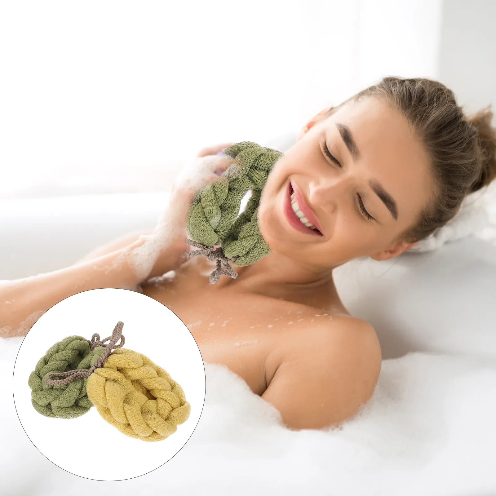 

Набор из 2 мочалок-губок для душа (люфа) для ежедневного использования, нежный к коже, с обильной пеной, с петлей для подвешивания, для взрослых