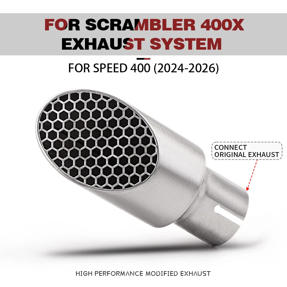 

For Speed 400 Scrambler 400X 2024 - 2026 Stainless Steel Muffler With Mesh Motorcycle Exhaust System