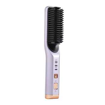 Image 1Set Straight Hair Comb Hair Straightener Curling Straight Hair Brush Portable USB Charge 2 In1 Multifunctional Purple