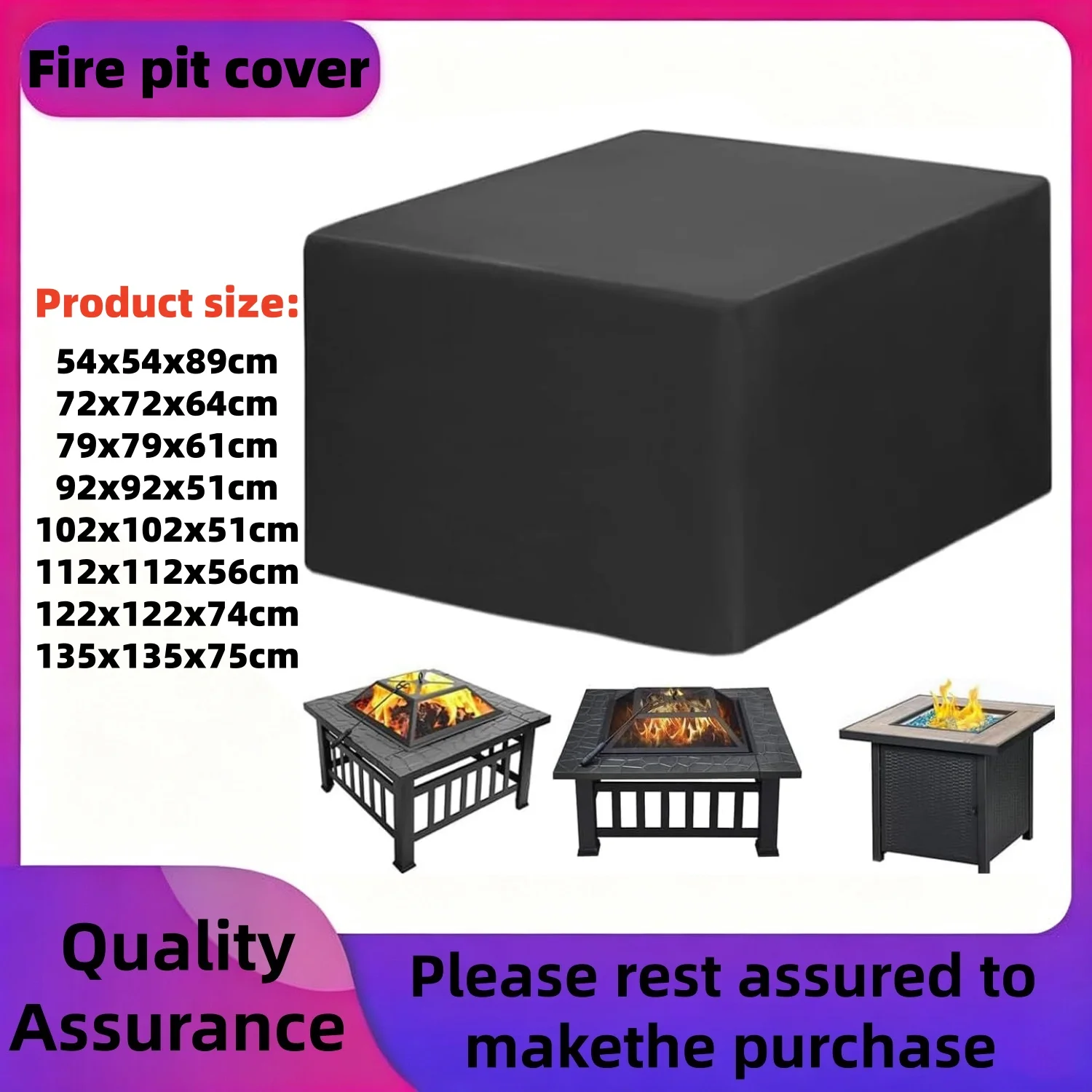 Amberr Fire pit cover, Heavy Duty fire pit cover square,Waterproof outside firepit covers, All weather Resistant