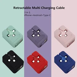 Mini Portable Fast Charger Car 3 In 1 Retractable Multi Charging Cable Cord USB Compatible Android Type C Phone Holder