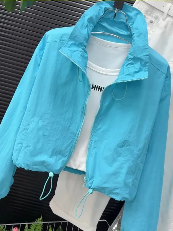 

Loose Fit Stand Collar Women's Sun Protection Outerwear Fashionable Anti-Aging Summer Travel Outdoor Photography Short Coat