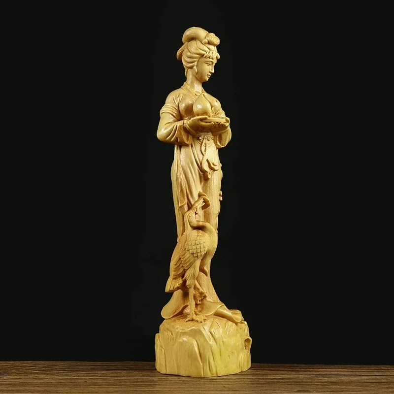 

20cm Handmade Delicate Boxwood Carving Birthday Gift Chinese Fengshui Figurine Home Office Putting Decorate Ornament