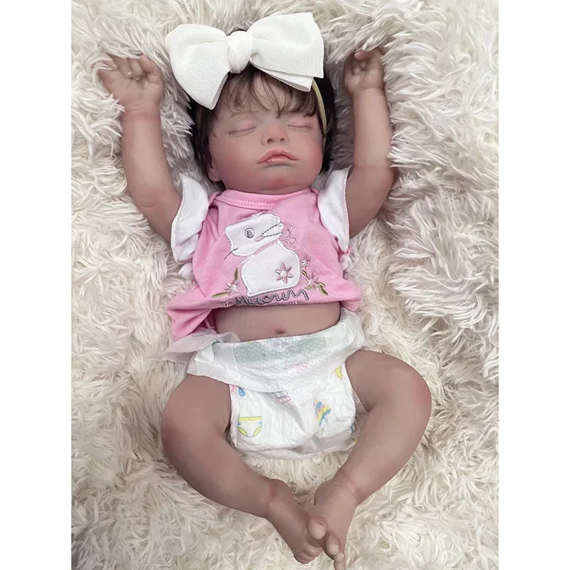 45CM Realistic Reborn Baby Doll Rosalie with Hand Rooted Hair Handmade Lifelike Newborn Baby Girl Dolls 3D Skin Tone Bebé Reborn