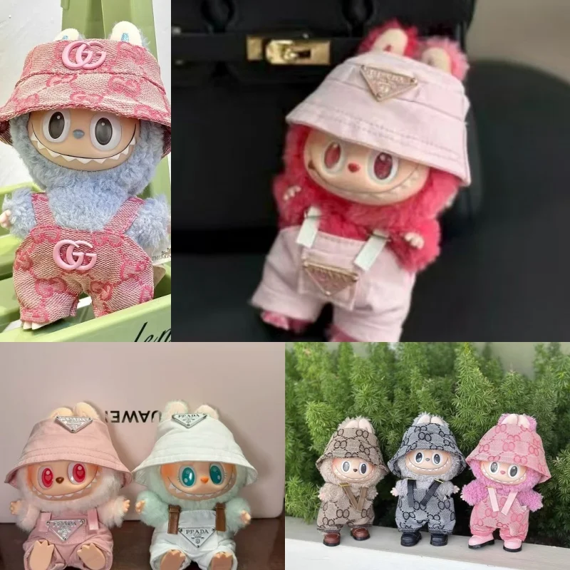 Para 15 17cm mini boneca de pelúcia roupas diy labubu ídolo boneca sentado festa calças trabalho roupas luxo festa jogo presentes acessórios