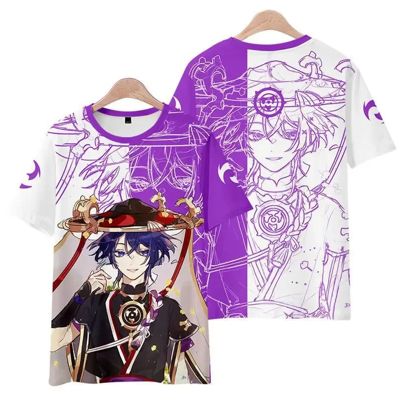 Футболка для косплея Genshin Impact Wanderer Scaramouche унисекс, полиэстер с 3D принтом, топы с короткими рукавами, модная футболка
