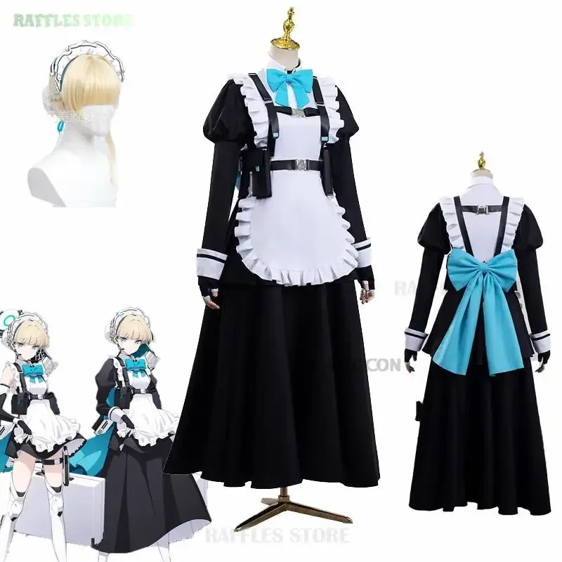 Asuma Toki cosplay maid dress blue ware cosplay game girl Women uniform longuette gonna bow Lolita suit sexy cute set