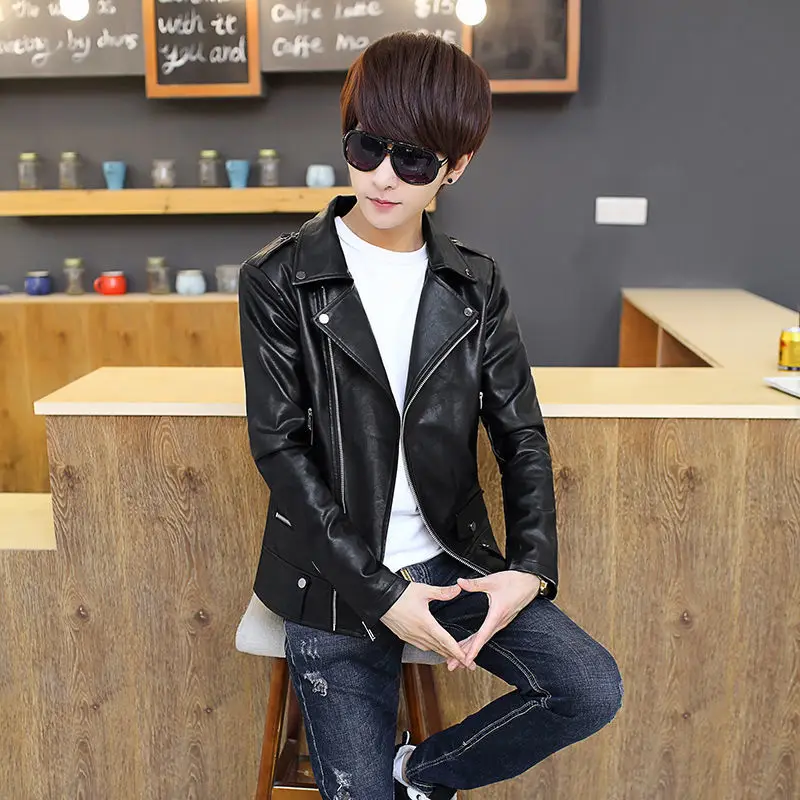 Youth Personality PU Leather Jacket Men Coat Slim Fit Autumn Couple Motorcycle Jacket Men